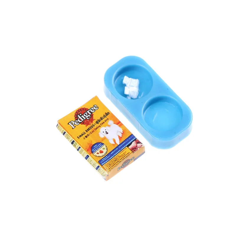 Mini Dog Cat Pet Food With Plate Simulation Furniture Model Toys For Doll Accessories Decoration 1/12 Dollhouse Miniature