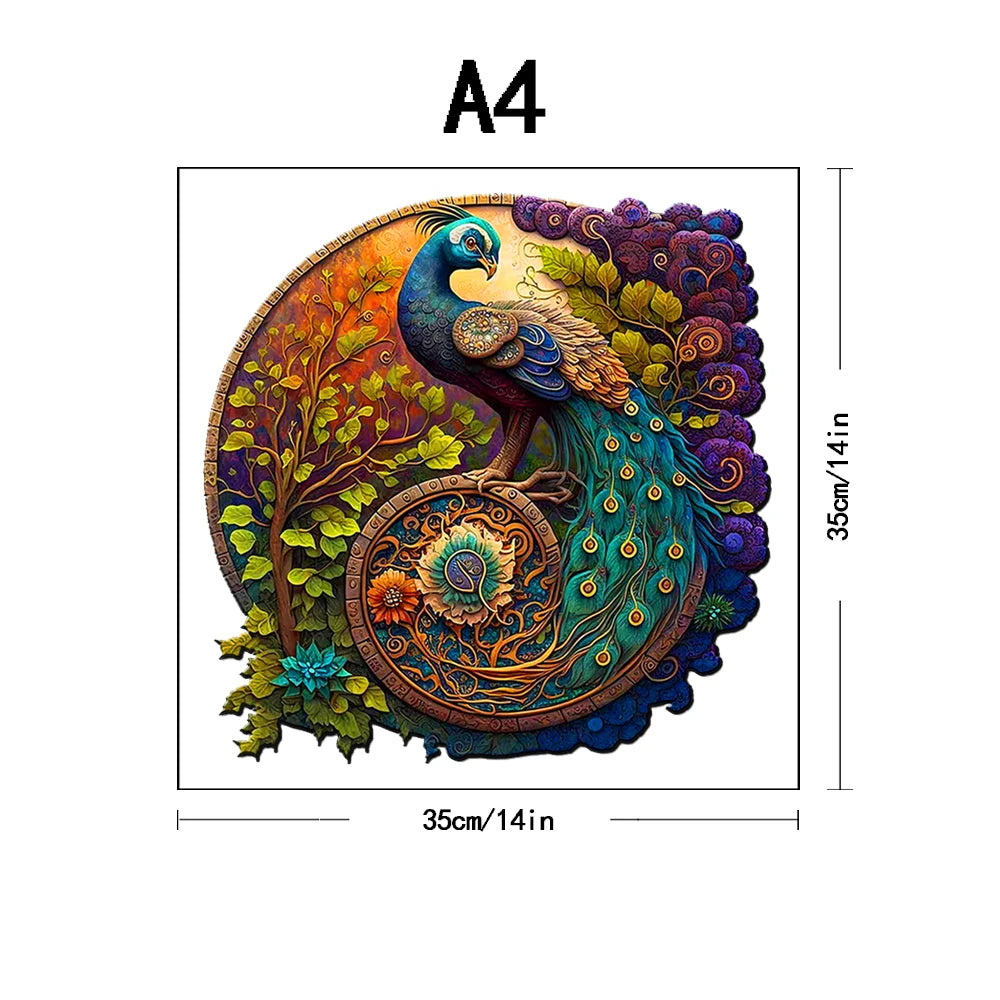 Adult Animal Wooden Puzzles Round Peacock and Bird Wooden Puzzle Children's Puzzle Toy Festival Gift A3 A4 A5 Multi Size Puzzle
