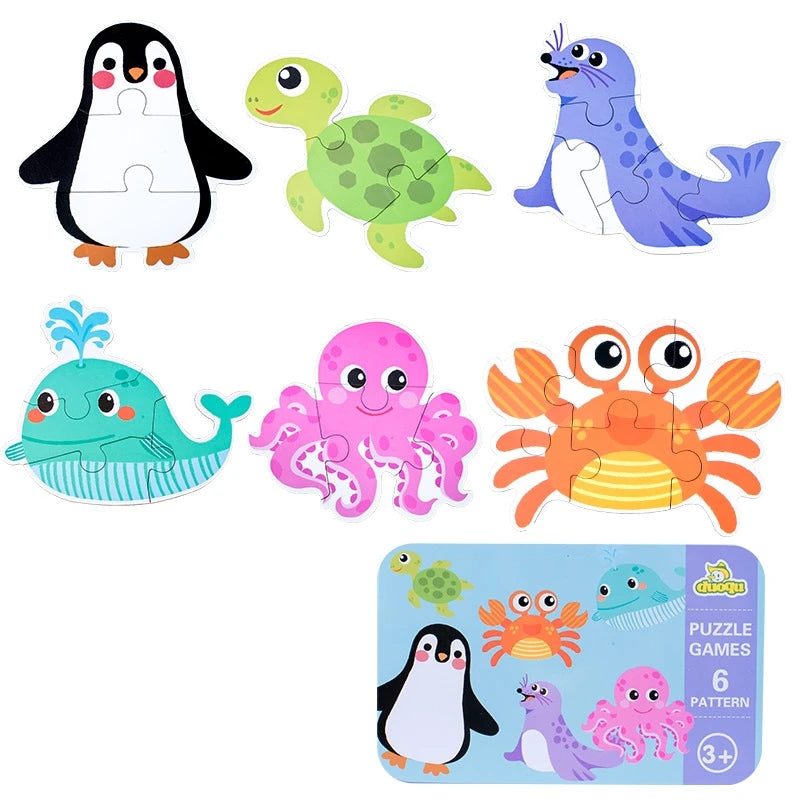 Montessori Baby Puzzle Educational Toys Wood 3D Puzzle Games Iron Box children Puzzles Jigsaw Wooden Puzzles For Kids 2 3 4 Year