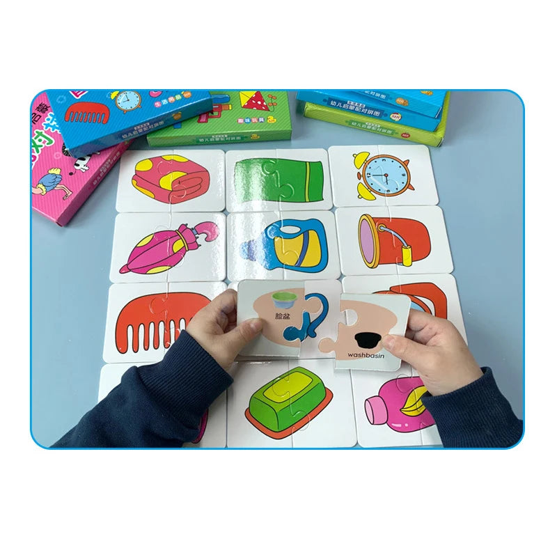 32 Pack Montessori Education Toddler Matching Cards Learning Games for Kids Toys for Kids 2 to 4 Years Old Cartoon Puzzle Baby