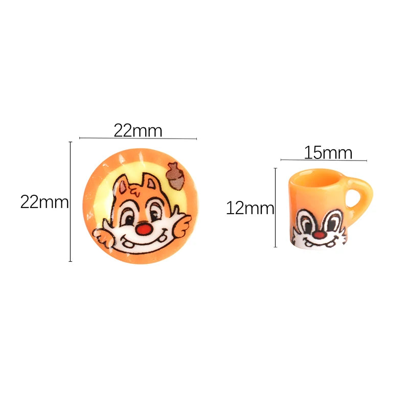 3set Miniature Dollhouse Cartoon Squirrel Coffee Cup Drinks Kitchen Food For Doll Accessories Girl Toy