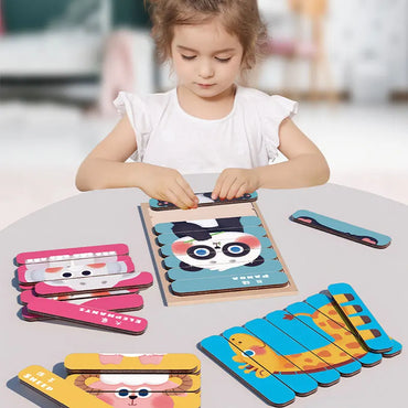 Double Sided Strip 3D Puzzles Baby Toy Wooden Montessori Materials Educational Toys For Children Large Bricks Kids Learning Toys