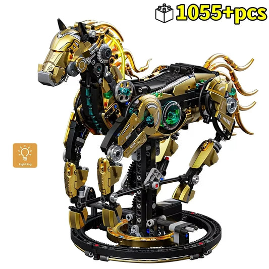 1055pcs Mechanical Horse DIY Building Blocks MOC Model Creative Technical Bricks STEM Educational Toy Kit for Adults Kids Gift