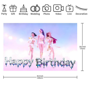 Backdrop Decor Background Cloth-Happy Birthday Party Decorations, Photo Backdrop for Kids Birthday, Live Stream, Room Wall Decor