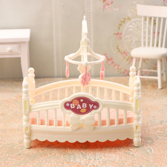 1Pcs 1:12 Dollhouse Simulation Mini Crib Baby Bed Model Dollhouse Bedroom Furniture Decoration Dolls House Accessories
