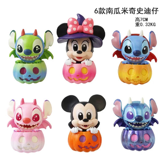 6pcs/set Stitch Mickey Mouse And Friend Pumpkin Version Halloween Limited Cosbi Figure Guess Christma Desktop Gift Toy