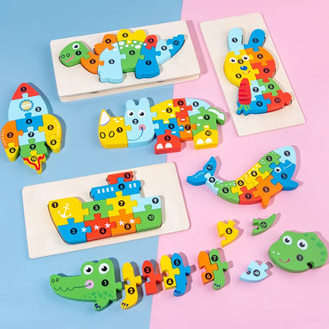 1PCS 3D Puzzle Wooden Dinosaur Animal Jigsaw Puzzle Early Education Color Sorting Learning Educational Toys For Toddlers Gift