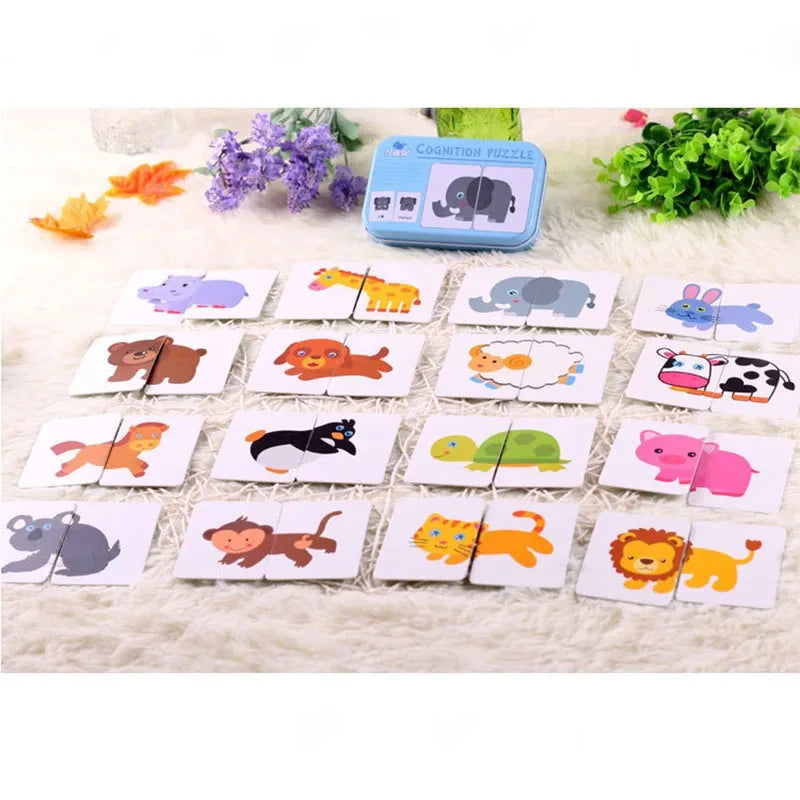 Baby Puzzle Montessori Educational Toys Wood Puzzle Animal Matching Games Iron Box Wooden Puzzles For Children Kids 2 3 4 Years