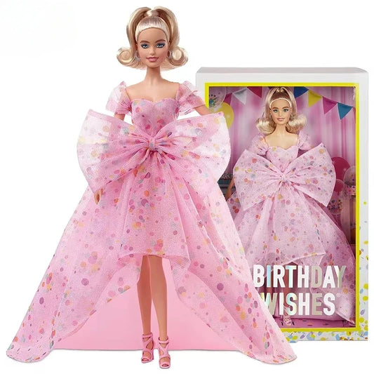 11.5in Original Barbie Signature Birthday Wishes Doll Blonde Wearing Pink Tulle Gown Shoes Accessories Girls Toy Gift Collection