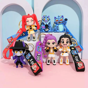 2026 Anime Movie Kpop Demon Hunters Girls Derpy Keychains 3D Stereo Doll Cute Tiger Action Model Toy Collection Gifts