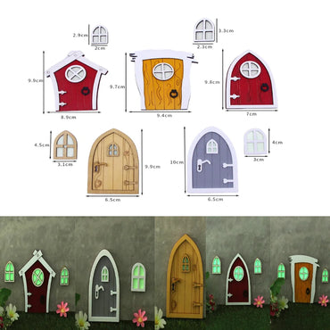 1set Dollhouse Miniature Wooden Elf Door Fairy Gnome Window Door Model Doorknob Doll House Garden Decoration Toy Accessories