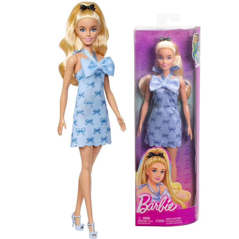 Original Barbie Dolls Fashionistas Black Wavy Hair Pink Gingham Dress Accessories Fashion Gifts Toys for Girls 65th Anniversary