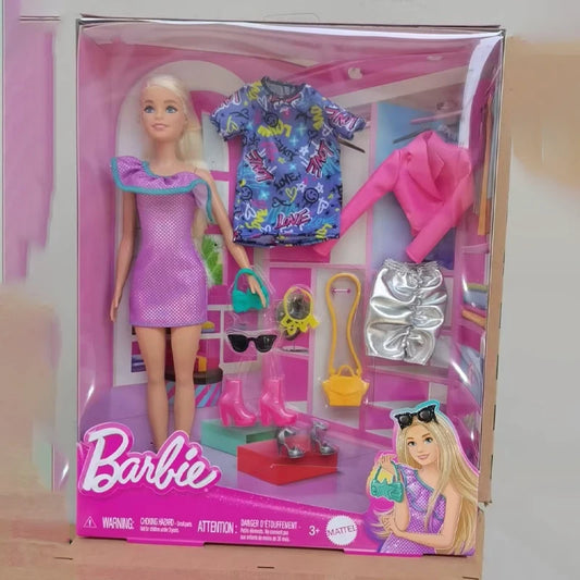 Original Mattel Barbie Braid Doll Fashion Dressing And Matching Barbie Charm Gift Box Odile Face Model Toy Girl Birthday Gift