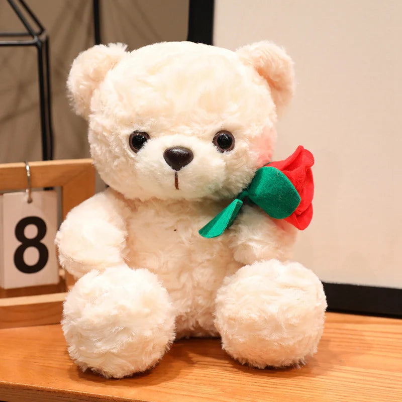 15/25CM Kawaii Cartoon Anime Love Rose Hat Bear Stuffed Animal Plush Toy Children's Couple Bear Handmade Doll Festival Gift