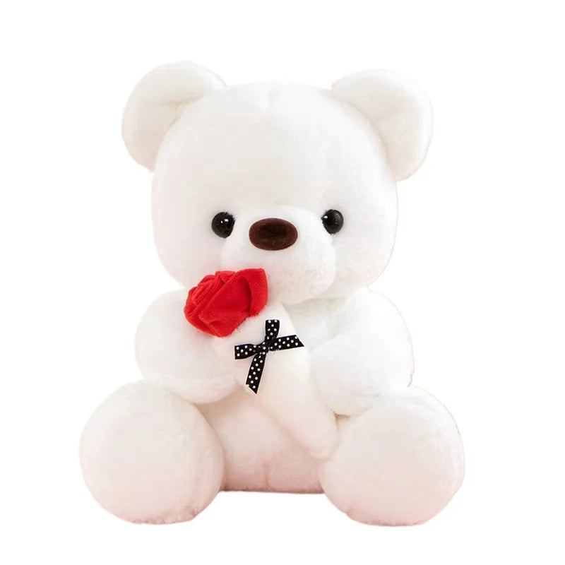 Cute Rose Bear Plush Toy Stuffed Animal Doll Romantic Gift for Girlfriend Valentines Day Birthday Anniversary Present