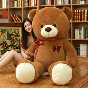 Cute Giant Grey Teddy Bear Plush Toy Soft Stuffed Bear Doll with Heart Embroidery Perfect Birthday Christmas Gift for Kids Decor