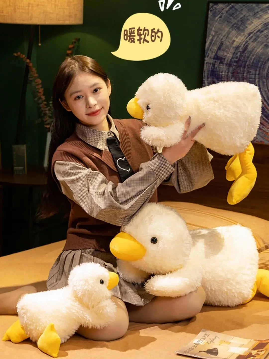 45-75CM Cute Cartoon Anime Party Pose Yellow Duck Stuffed Toy Kawaii Duck Children's Soothing Doll Pillow Handmade Birthday Gift