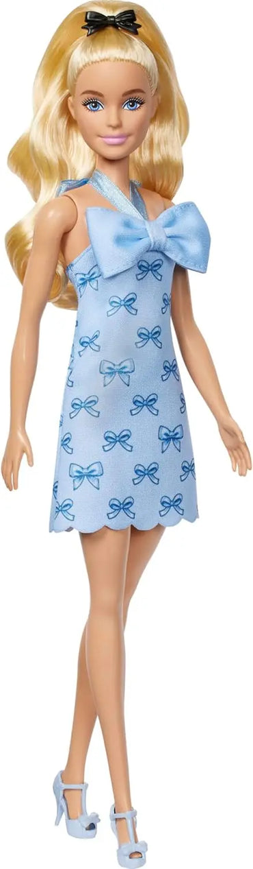 Genuine Barbie Fashionistas Blonde Wavy Ponytail Blue Bow Halter Skirt 1/6 Dress Up Doll Toys for Girl Clothes Shoes Accessories