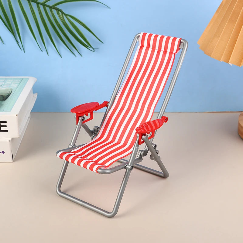 1/6 Dollhouse Mini Foldable Beach Chair Model Dollhouse Outdoor Casual Reclining Chair Dolls House Furniture Decoration