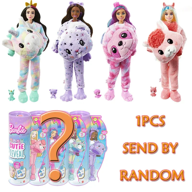Original Barbie Cutie Reveal Cute Pet Series Fashion Plush Dolls Animal Surprise Dress Up Makeup Cosplay Toys for Girls Boy Gift