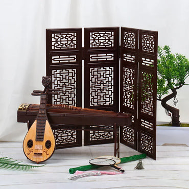 Creative Dollhouse Miniature Folding Screen Flute Lute Guzheng Fan Life Scene Ornament Kids Play Toys