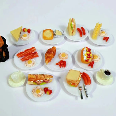 New 1/6 Handmade with clay Miniature Delicious sandwich breakfast set food for Doll House Mini Kitchen Toy Dollhouse Accessories