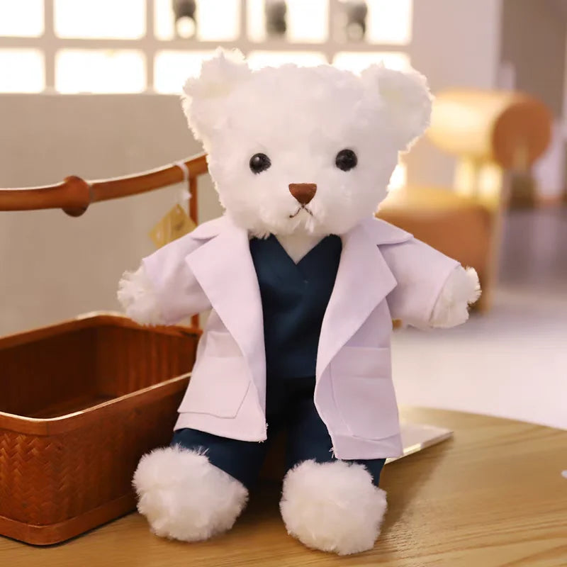 Lovely Doctor Bear White Coat Ted Bears Brown Animal Doll Soft Stuffed Plush Toy Girl Boy Birthday Christmas Gift 1pc