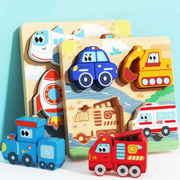 4-in-1 Wooden Toys 3D Wood Puzzle Cartoon Animals Cognitive Jigsaw Puzzle Early Learning Educational Toys For Children Gift