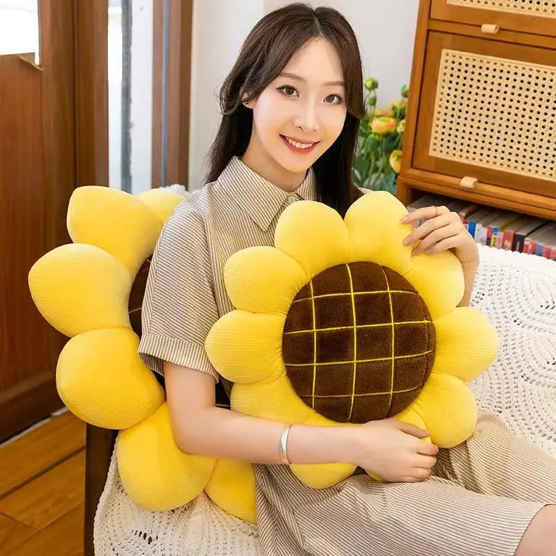 Kawaii Plush Stuffed Doll Cute Sunflower Cushion for Kids Birthday Gift Soft Toy for Sofa Car Window Seat Decorative Pillow