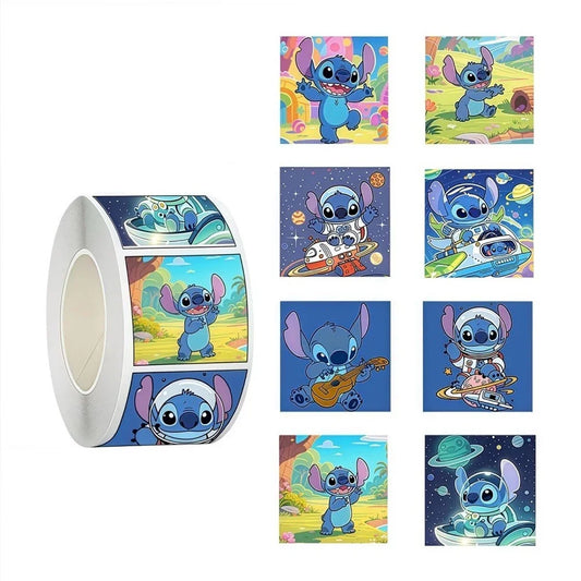 500/1000pcs/roll Disney Stitch Blue Kawaii Stickers Luggage Graffiti Toy Decals Decoration Sticker Gift Closure Sticker