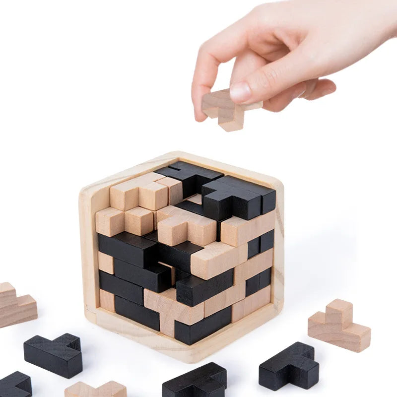 Wooden Puzzle Building Blocks Cube Brain Teaser IQ Toy Educational Game for Kids Adults Mind Testing Casual Desktop Toy