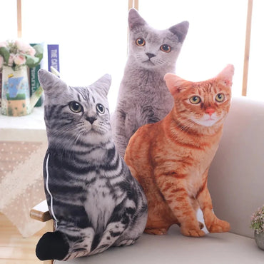 Plush Realistic 3D Cat Doll Cartoon Soft Simulation Cat Plushie Pillow Stuffed Kawaii Plush Animals Toy Cushion for Kids Girls
