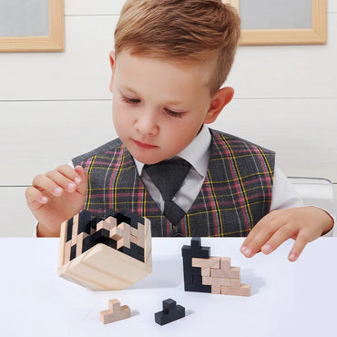 Wooden Puzzle Building Blocks Cube Brain Teaser IQ Toy Educational Game for Kids Adults Mind Testing Casual Desktop Toy
