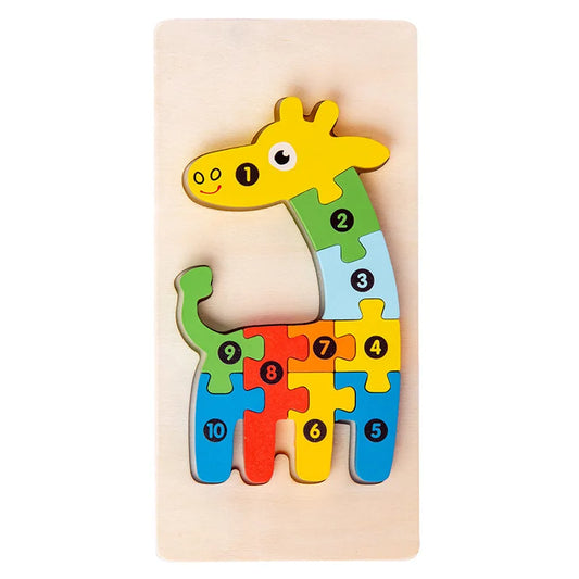 1PCS 3D Puzzle Wooden Dinosaur Animal Jigsaw Puzzle Early Education Color Sorting Learning Educational Toys For Toddlers Gift