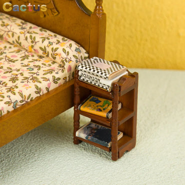 1:12 Dollhouse Miniature Wood Bedside Stand Storage Rack Nightstand Furniture Bedroom Model Decor Toy Doll House Accessories
