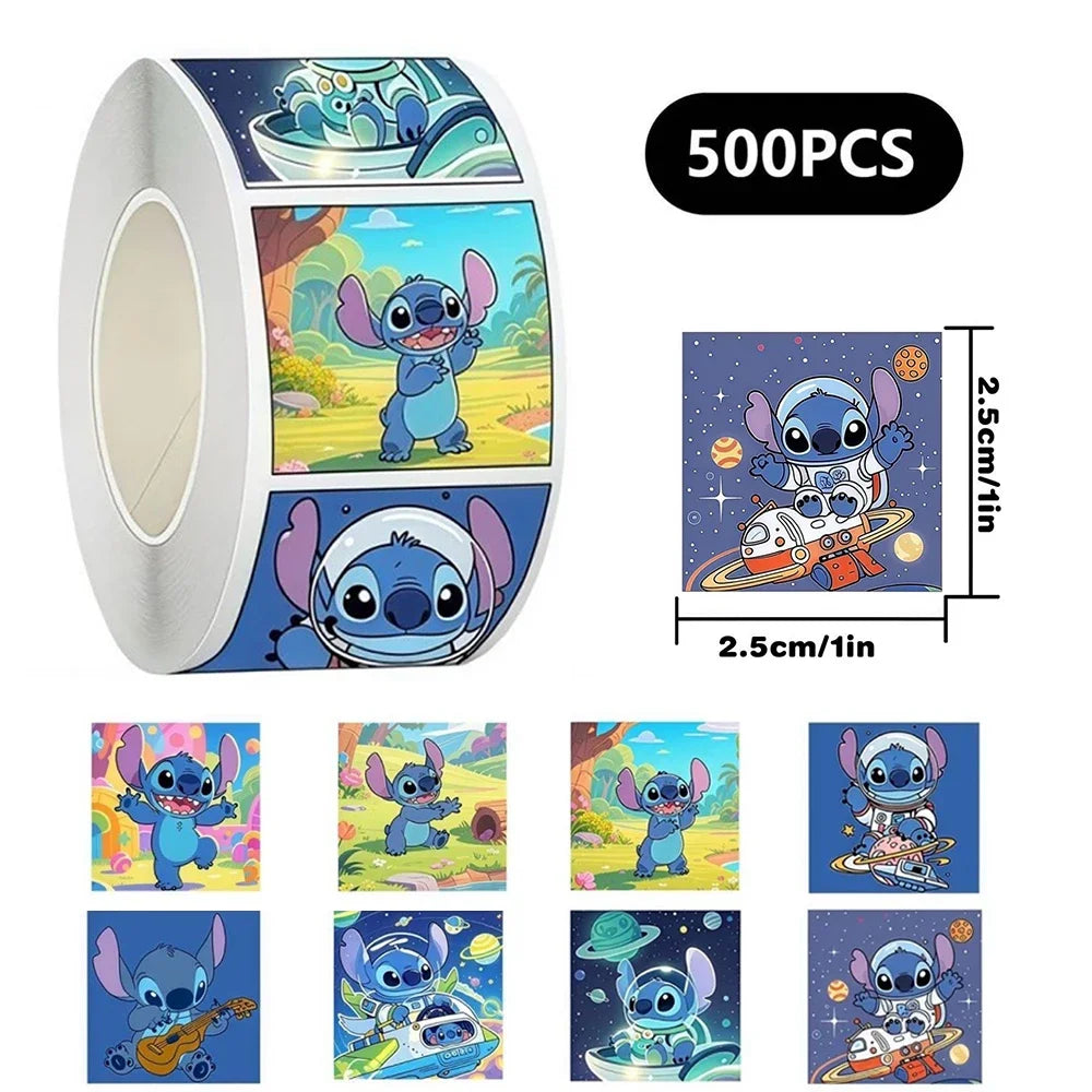 500/1000pcs/roll Disney Stitch Blue Kawaii Stickers Luggage Graffiti Toy Decals Decoration Sticker Gift Closure Sticker