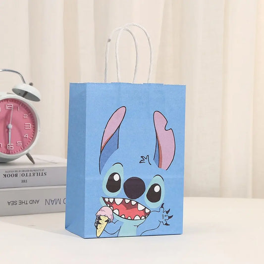 Hot 12pcs Stitch Series Cartoons Wrapped Gift Bag Kraft Paper Wrapped Candy Handheld Bag Children's Birthday Party Paper handbag