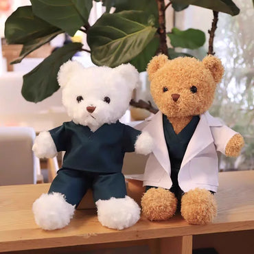 Lovely Doctor Bear White Coat Ted Bears Brown Animal Doll Soft Stuffed Plush Toy Girl Boy Birthday Christmas Gift 1pc