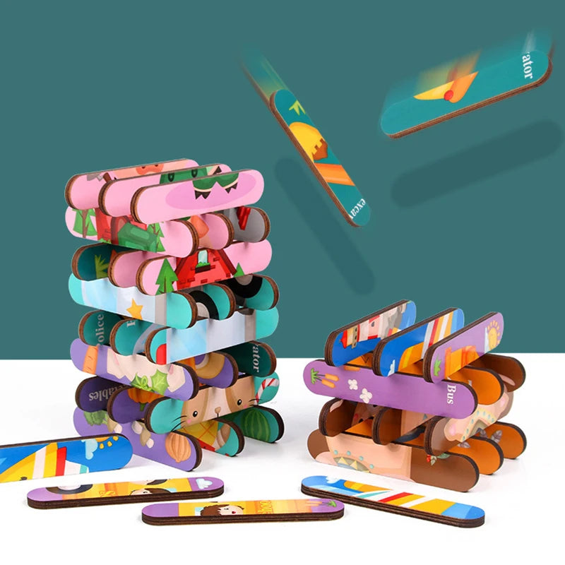 Double Sided Strip 3D Puzzles Baby Toy Wooden Montessori Materials Educational Toys For Children Large Bricks Kids Learning Toys