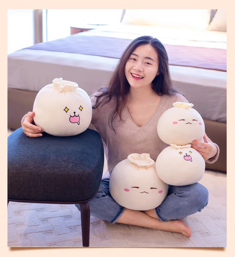 Creative Chinese Bun Shape Plush Toys Stuffed Soft Dumplings Pillow Kawaii Cushion Simulation Food Doll Gift for Kids Home Decor
