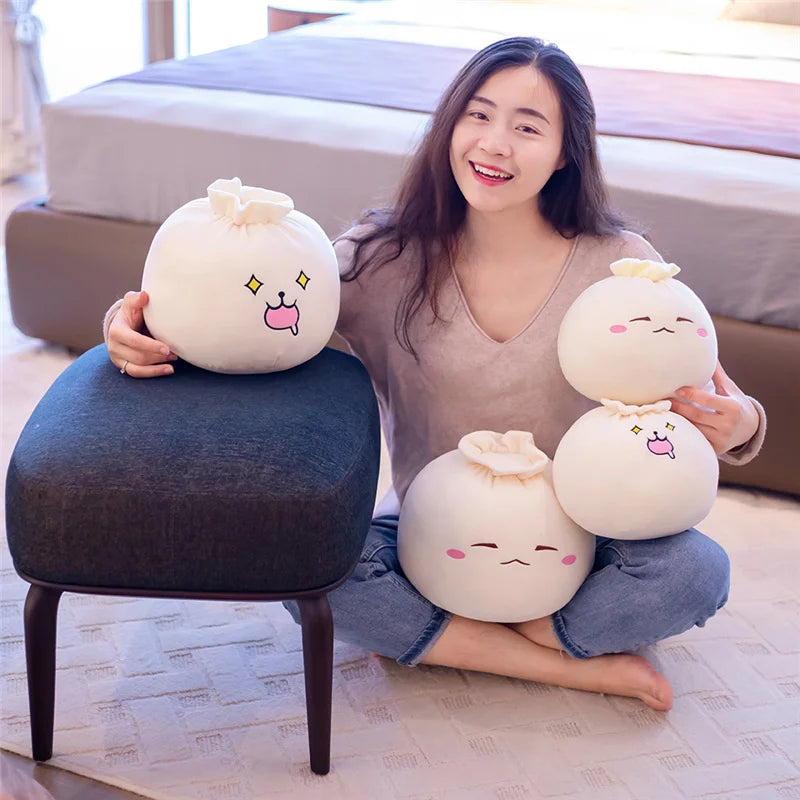 Creative Chinese Bun Shape Plush Toys Stuffed Soft Dumplings Pillow Kawaii Cushion Simulation Food Doll Gift for Kids Home Decor
