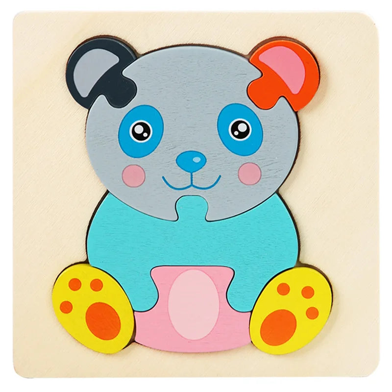 Wooden Jigsaw Puzzle Cartoon Animal Wood 3D Puzzles Montessori Educational Intelligence Jigsaw Toys for Children Gifts