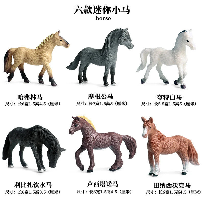 6pcs/set Simulation Wild Animal Toy Plastic Action PVC Model Horse Baby Figure Collection Doll Toy for children Educational toys
