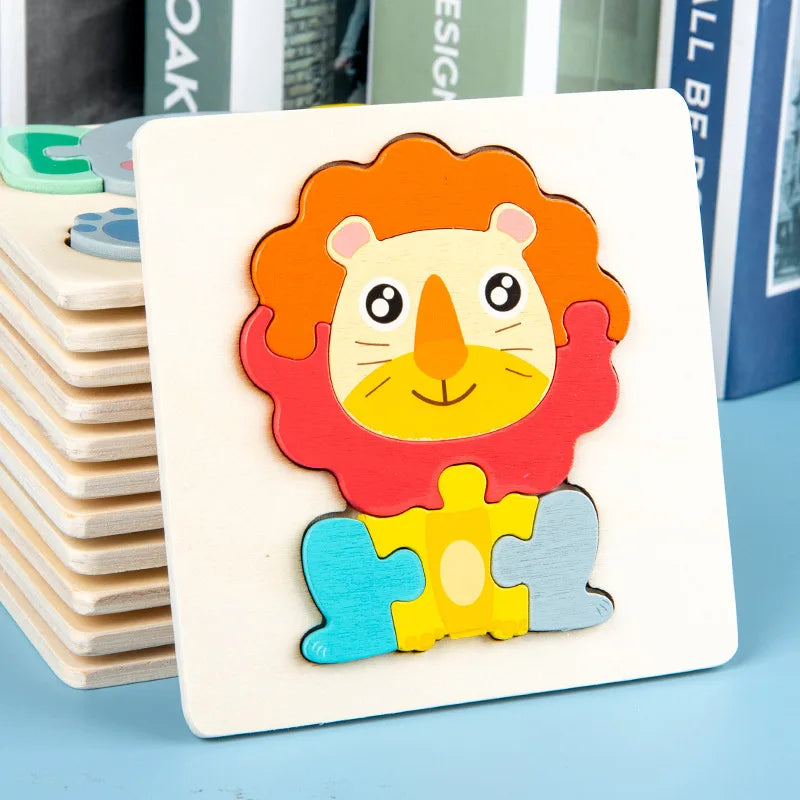Wooden Jigsaw Puzzle Cartoon Animal Wood 3D Puzzles Montessori Educational Intelligence Jigsaw Toys for Children Gifts