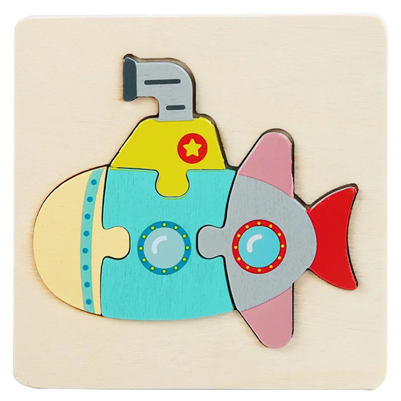 Wooden Jigsaw Puzzle Cartoon Animal Wood 3D Puzzles Montessori Educational Intelligence Jigsaw Toys for Children Gifts