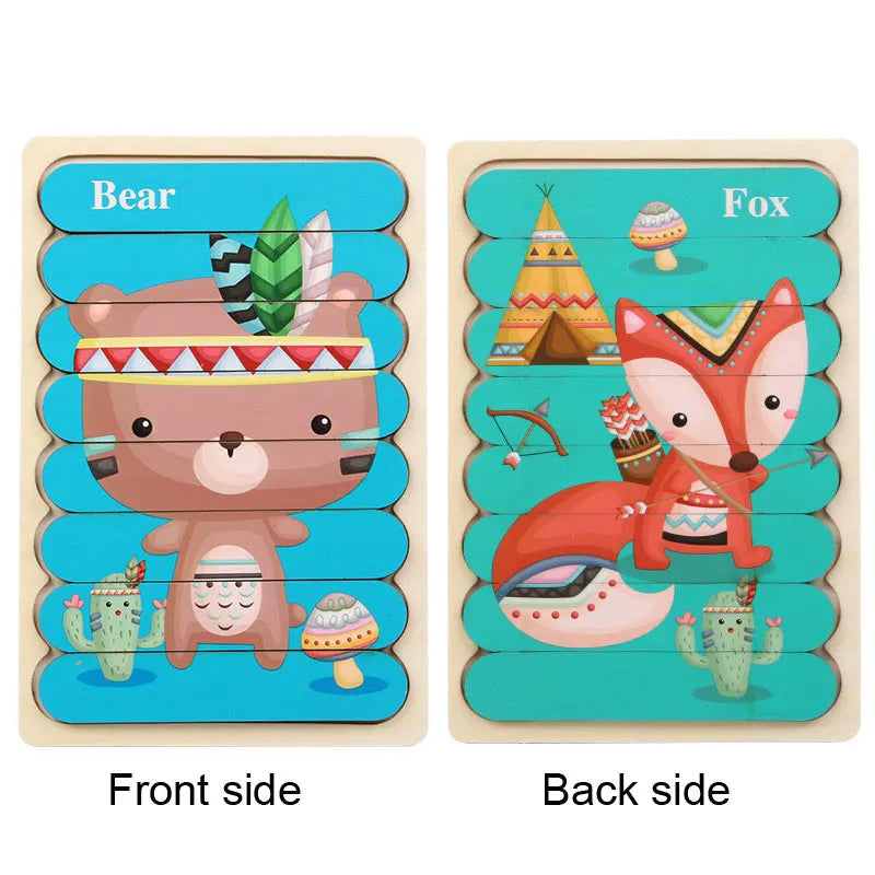 Baby Wooden Montessori Puzzle Child Game Wooden Puzzle 3D Cartoon Animal Puzzle Babies Toys Puzzles For Kids 1 2 3 Year Old