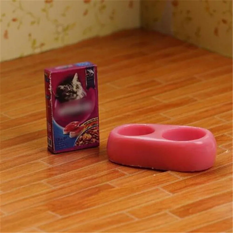 Mini Dog Cat Pet Food With Plate Simulation Furniture Model Toys For Doll Accessories Decoration 1/12 Dollhouse Miniature