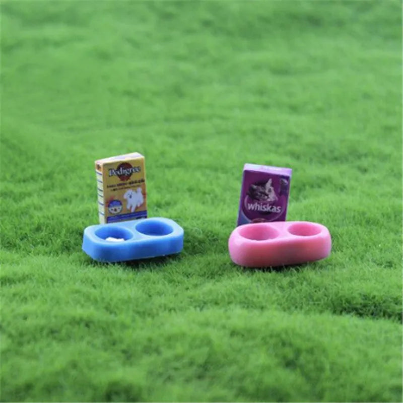 Mini Dog Cat Pet Food With Plate Simulation Furniture Model Toys For Doll Accessories Decoration 1/12 Dollhouse Miniature