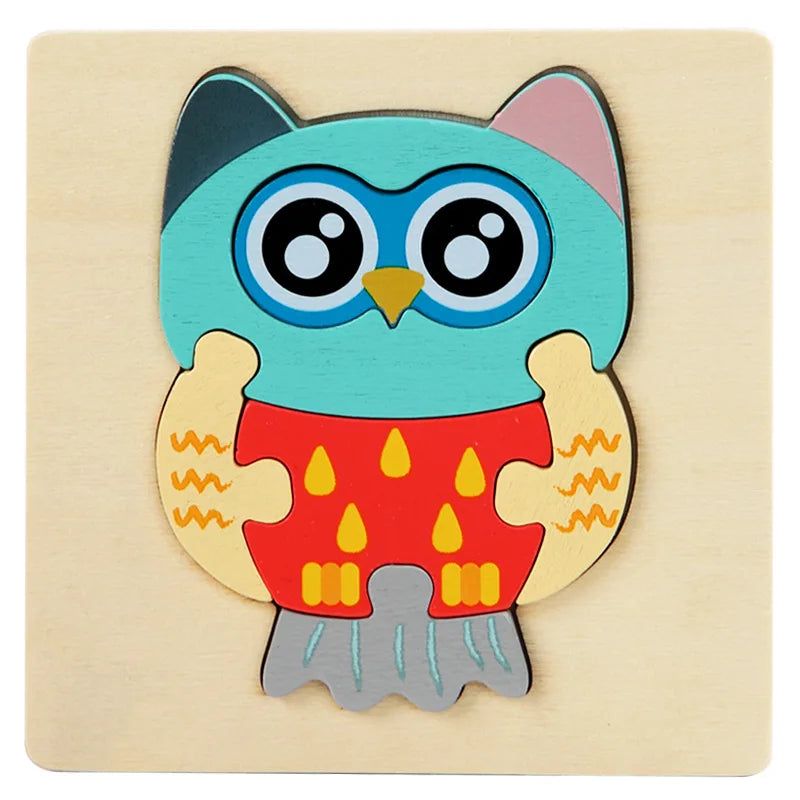 Wooden Jigsaw Puzzle Cartoon Animal Wood 3D Puzzles Montessori Educational Intelligence Jigsaw Toys for Children Gifts