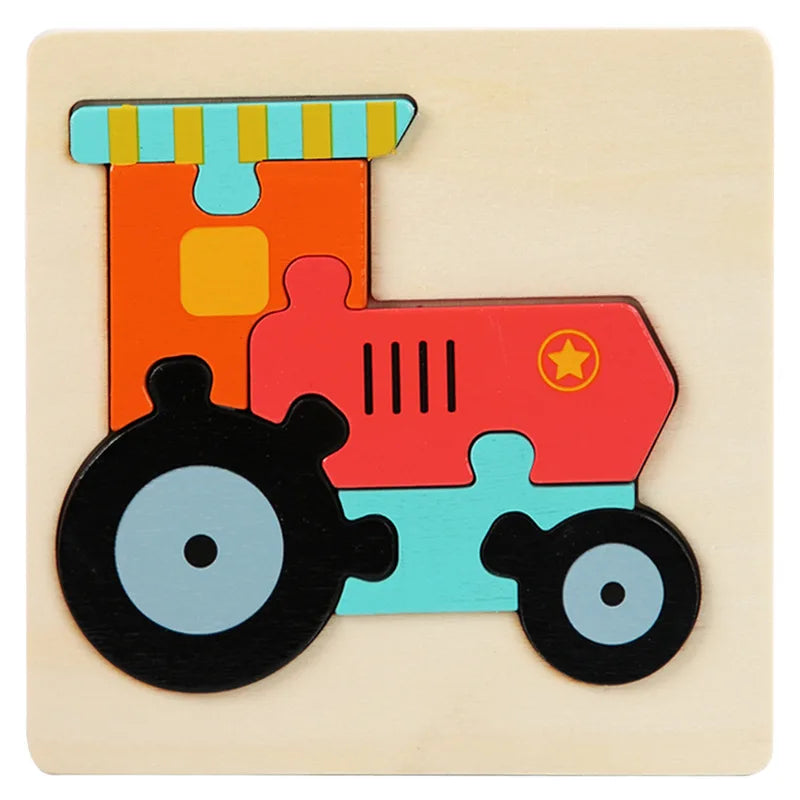 Wooden Jigsaw Puzzle Cartoon Animal Wood 3D Puzzles Montessori Educational Intelligence Jigsaw Toys for Children Gifts